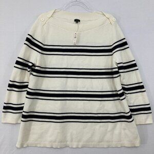 New Talbots size 3X Black White Striped Button Shoulder Knit Sweater Preppy